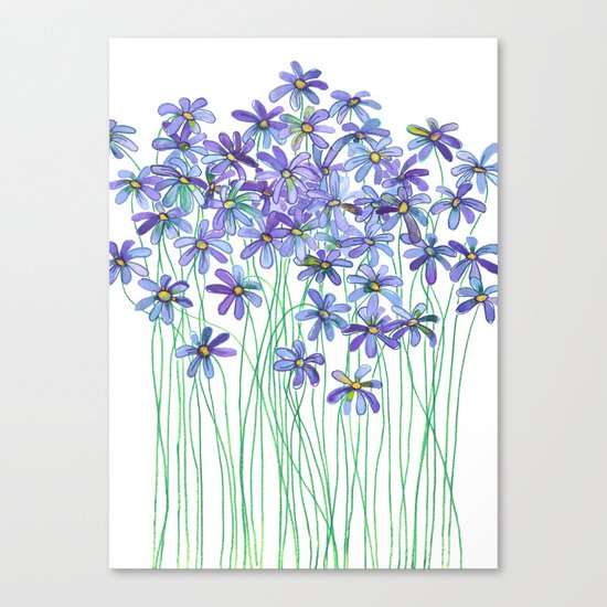 Purple Daisies in Watercolor & Colored Pencil Canvas Print