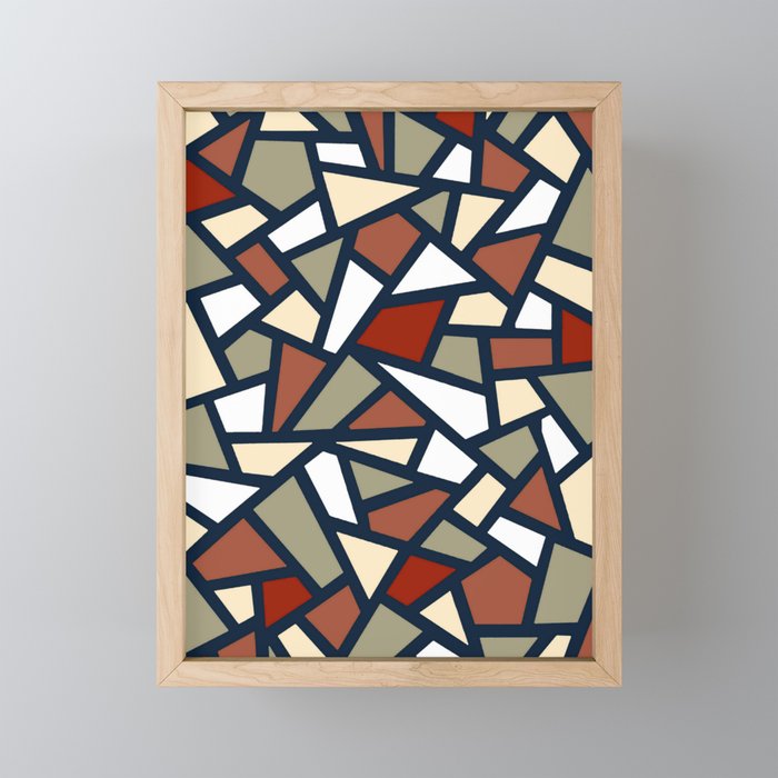 Geodesic Abstract Pattern 8 Rust Brown Greige White Framed Mini Art Print