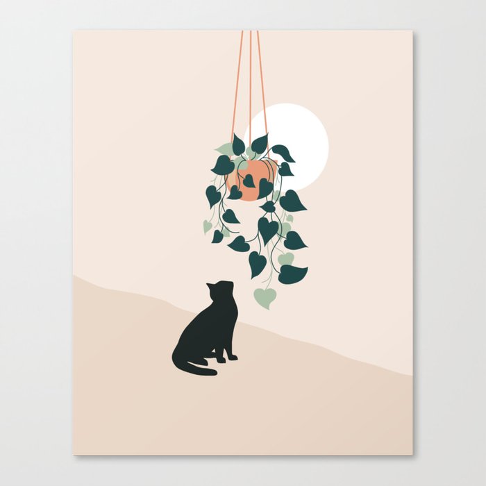 Cat with Plant Canvas Print