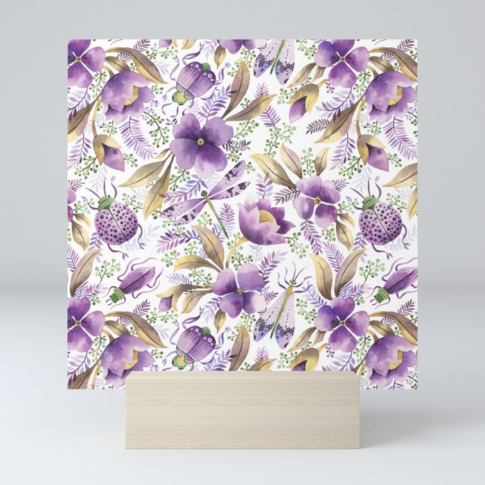 violet garden floral pattern Mini Art Print