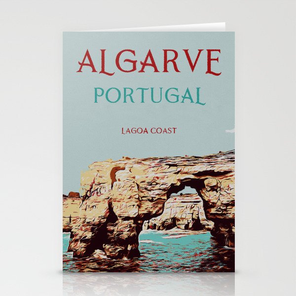 Algarve coast Nature landscape illustration. Algarve Portugal Stationery Cards