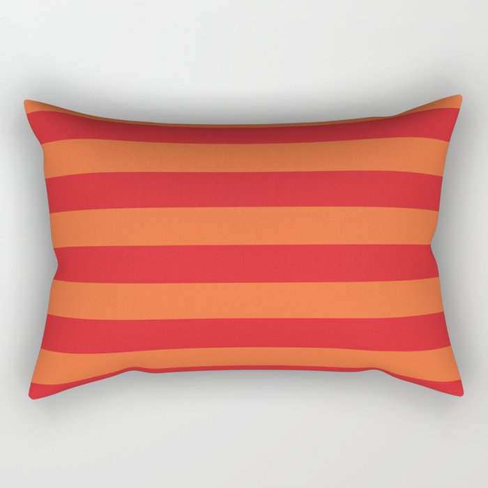 Red Orange Color Block Stripe Pattern Rectangular Pillow
