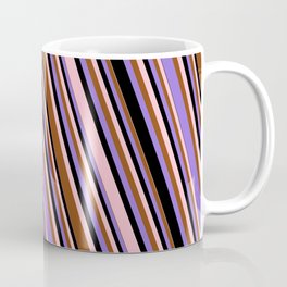 [ Thumbnail: Pink, Brown, Purple & Black Colored Lined Pattern Coffee Mug ]