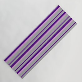 [ Thumbnail: Dark Grey, Indigo, and Plum Colored Lined/Striped Pattern Yoga Mat ]