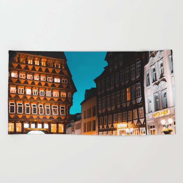 Germany Photography - Tall Buildings Under The Night Sky Beach Towel