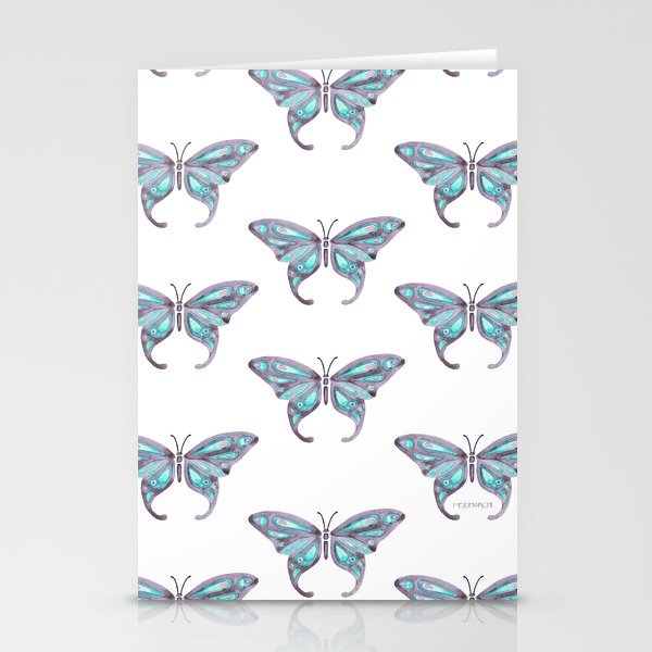 Watercolor Butterfly - Grey Teal Stationery Cards