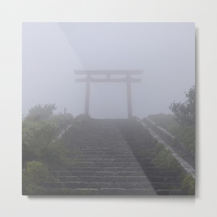 Japanese Torii in the Fog Metal Print