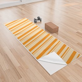 [ Thumbnail: Dark Orange & Beige Colored Lined/Striped Pattern Yoga Towel ]