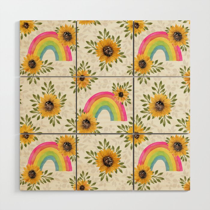 Sunflowers & Rainbows-  watercolor Boho bright Wood Wall Art