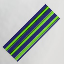 [ Thumbnail: Midnight Blue and Green Colored Lines Pattern Yoga Mat ]
