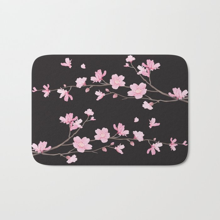 Cherry Blossom - Black Bath Mat
