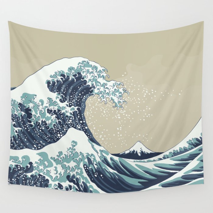 Great Wave with Mount Fuji 19th century japanese style woodblock design vintage illustration Wall Tapestry