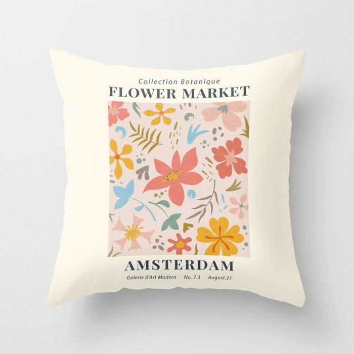Vintage Flower Market Amsterdam Art Galerie Throw Pillow