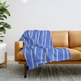 [ Thumbnail: Royal Blue, Cornflower Blue & Pale Goldenrod Colored Lined Pattern Throw Blanket ]