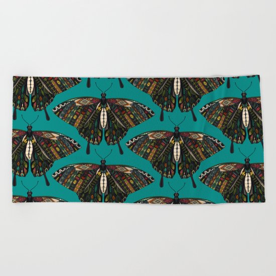 swallowtail butterfly teal Beach Towel