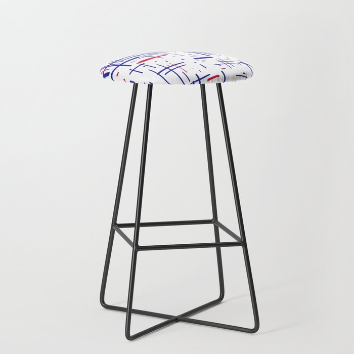 Mid-Century Modern Kinetikos Pattern in Red White and Blue Bar Stool