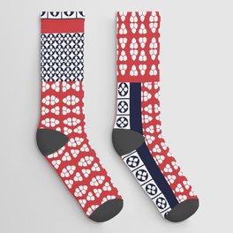 Japanese Style Ethnic Quilt Blue and Red Socks