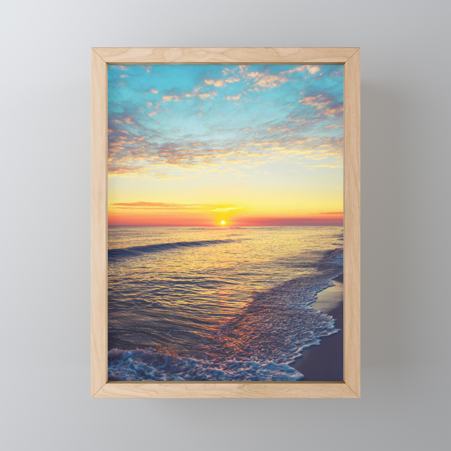 Summer Sunset Ocean Beach Nature Photography Framed Mini Art