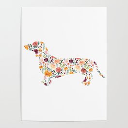 Dachshund - Watercolor/Floral Poster