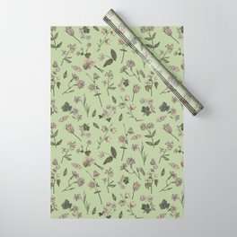 BOTANICAL WILDFLOWERS Pattern -  Green  Wrapping Paper