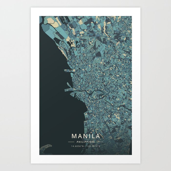 Manila, Philippines - Cream Blue Art Print