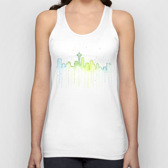 Seattle Skyline Watercolor Space Needle Painting Unisex Tank Top