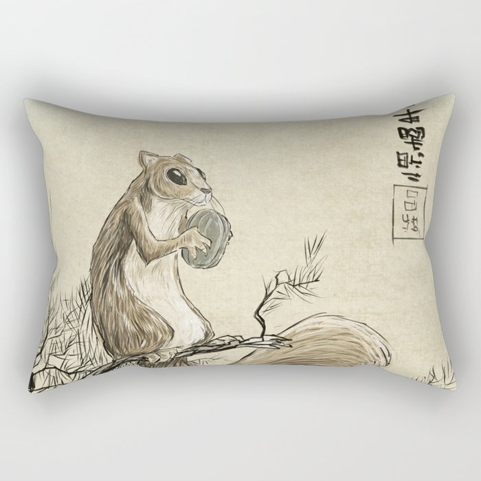 Woodblock Squirrel Rectangular Pillow