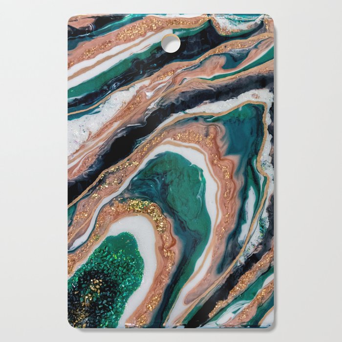 Green and Gold Geode Cutting Board
