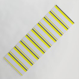 [ Thumbnail: Dim Grey, Yellow & Lavender Colored Striped Pattern Yoga Mat ]