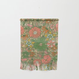 Retro Garden Party (green / pink)  Wall Hanging