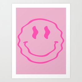 Pink Wavy Smiley Face Aesthetic II Art Print