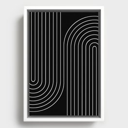 Minimal Line Curvature II Black and White Mid Century Modern Arch Abstract Framed Canvas