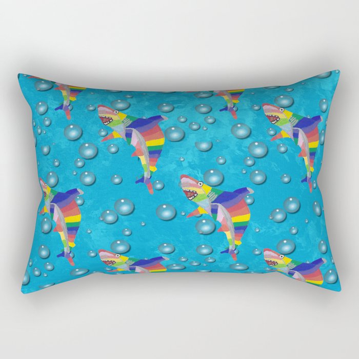 Colorful Shark with Bubbles on a Light Blue Background Rectangular Pillow