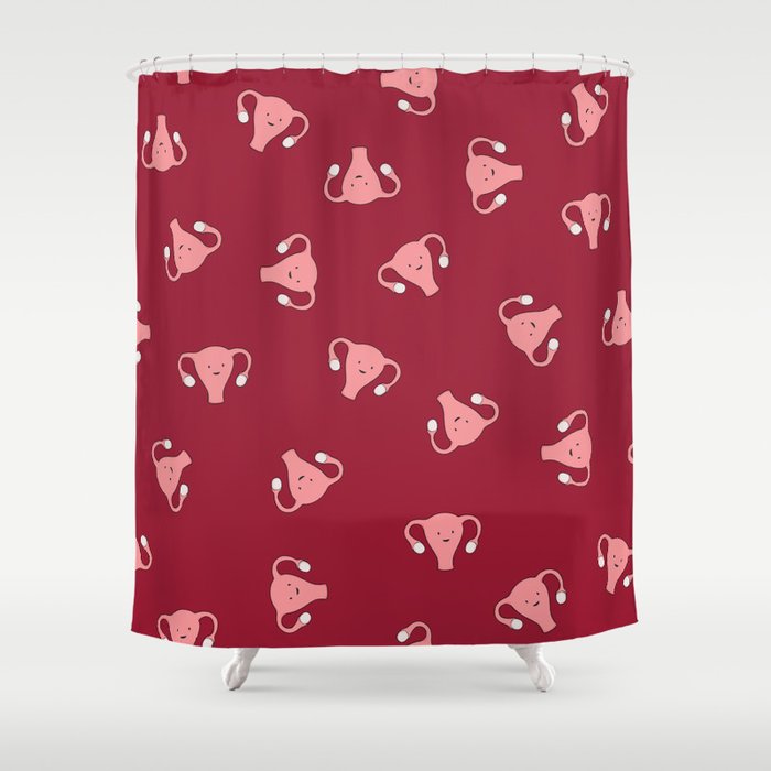 Crazy Happy Uterus In Red Large Shower, Large Shower Curtains