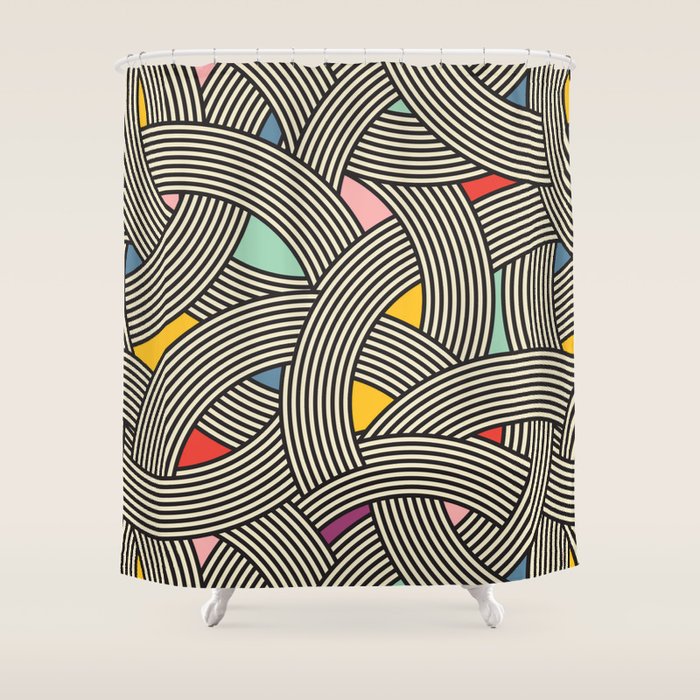 Modern Scandinavian Multi Colour Color Curve Graphic Shower Curtain by