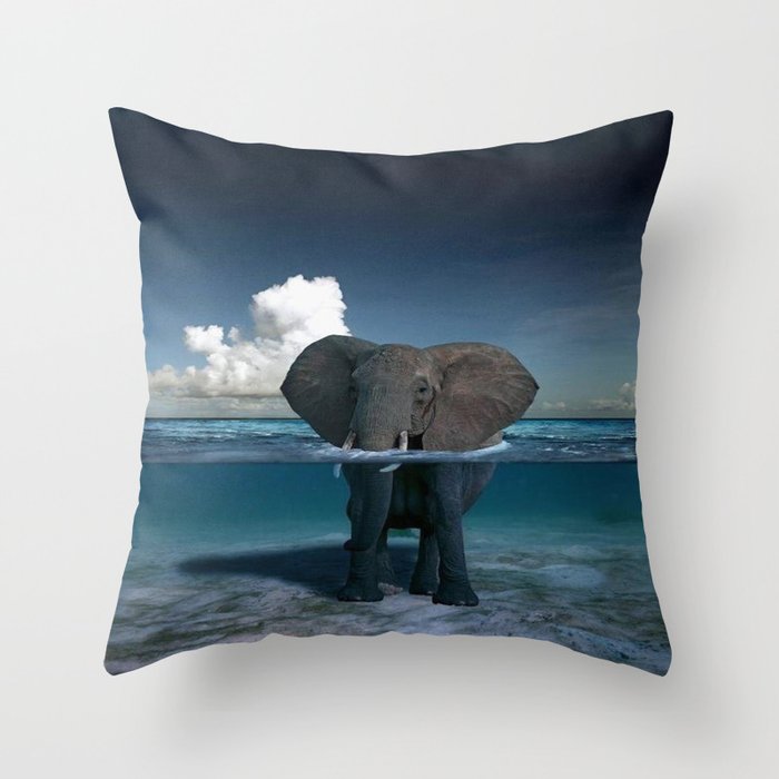 elephant in the sea Throw Pillow