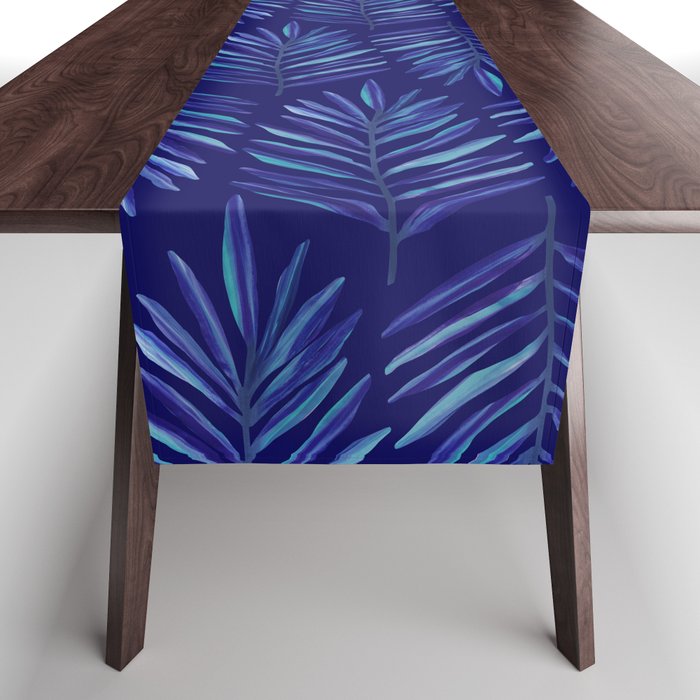 Modern Blue Indigo Palms - Tropical Series Table Runner