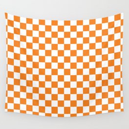 Orange Checkerboard Pattern Wall Tapestry