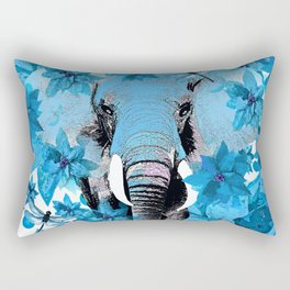 ELEPHANT Blue and White Flowers Blue Atoll Rectangular Pillow