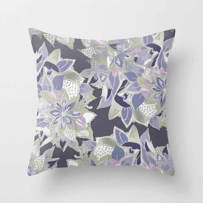 Mauve gray lavender silver watercolor floral Throw Pillow by Pink