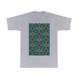 Modern colorful beaded boho aztec kilim pattern on teal T Shirt