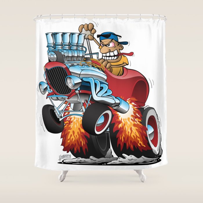 Highboy Hotrod Dragster Car Cartoon Shower Curtain by hobrath Society6