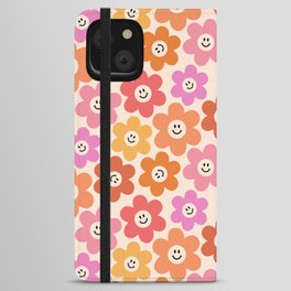 Retro Smiley Flowers Pattern iPhone Wallet Case