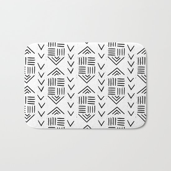 mudcloth 7 minimal textured black and white pattern home decor minimalist Bath Mat