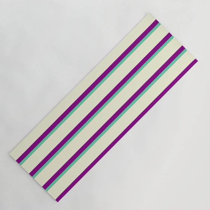 Aquamarine, Beige & Purple Colored Lined Pattern Yoga Mat