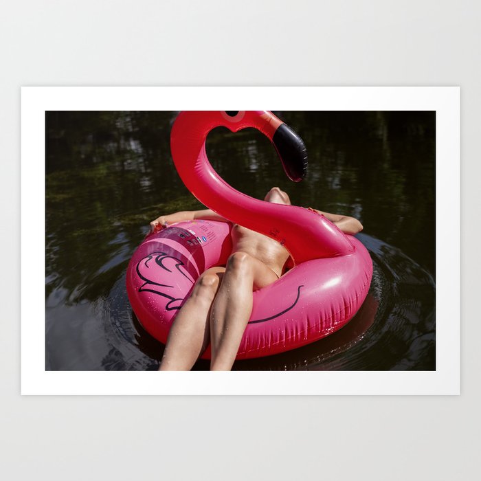 Pink Flamingo Pool Party Art Print