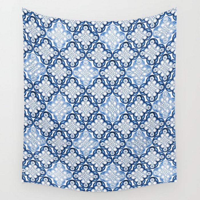 Indigo Blue Moroccan Tile Glam 1 Pattern Decor Art Society6 Wall Tapestry By Anitabellajantzart