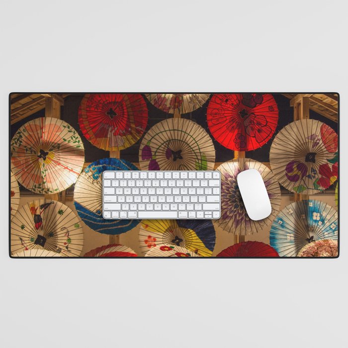 Japan Photography - Japanese Umbrellas In Beautiful Colors And Patterns Desk Mat