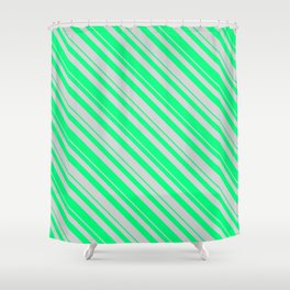 [ Thumbnail: Green & Light Gray Colored Striped/Lined Pattern Shower Curtain ]