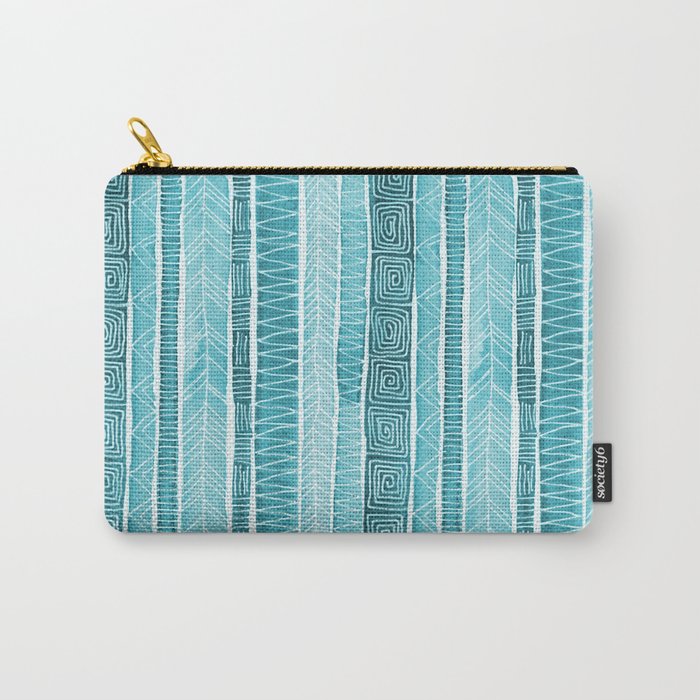 Watercolor Patterned Stripes - Ocean Turquoise Carry-All Pouch